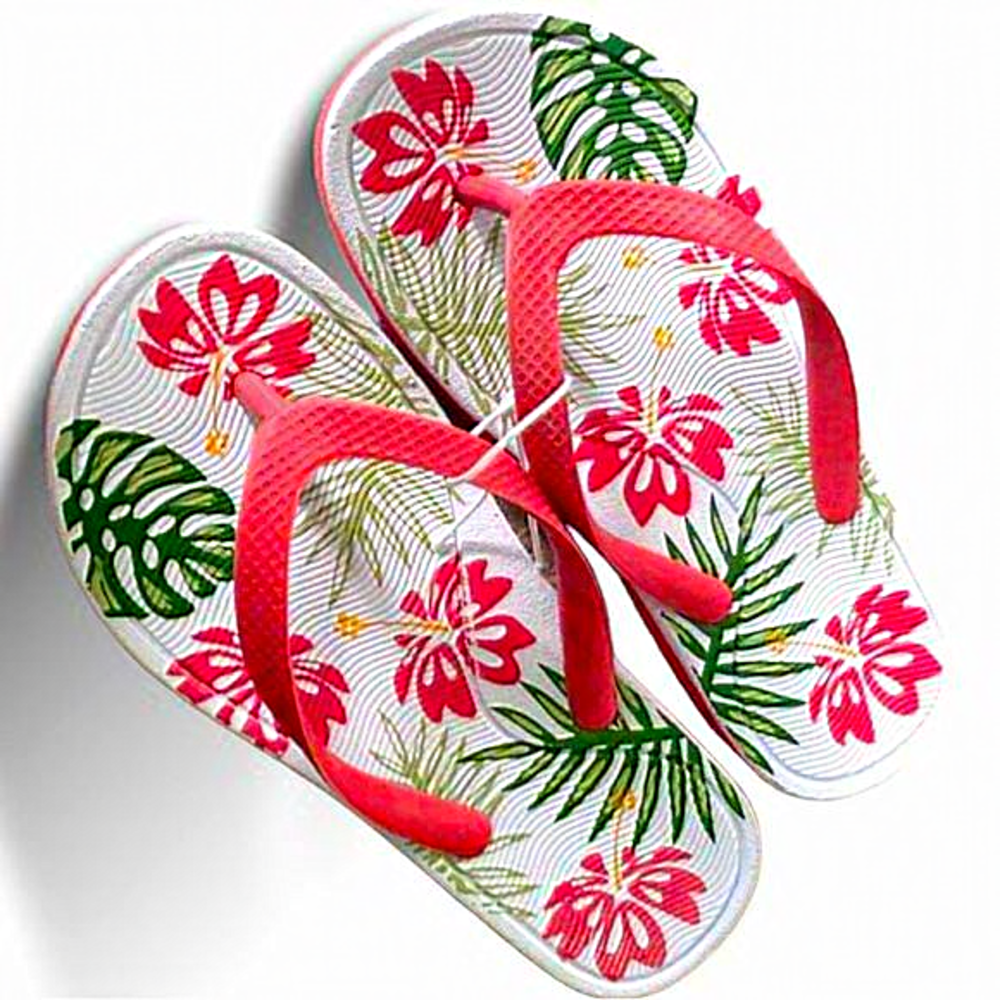 Sun & Sky floral thong sandal/flip flops Hawaiian floral pink green Medium 11-12